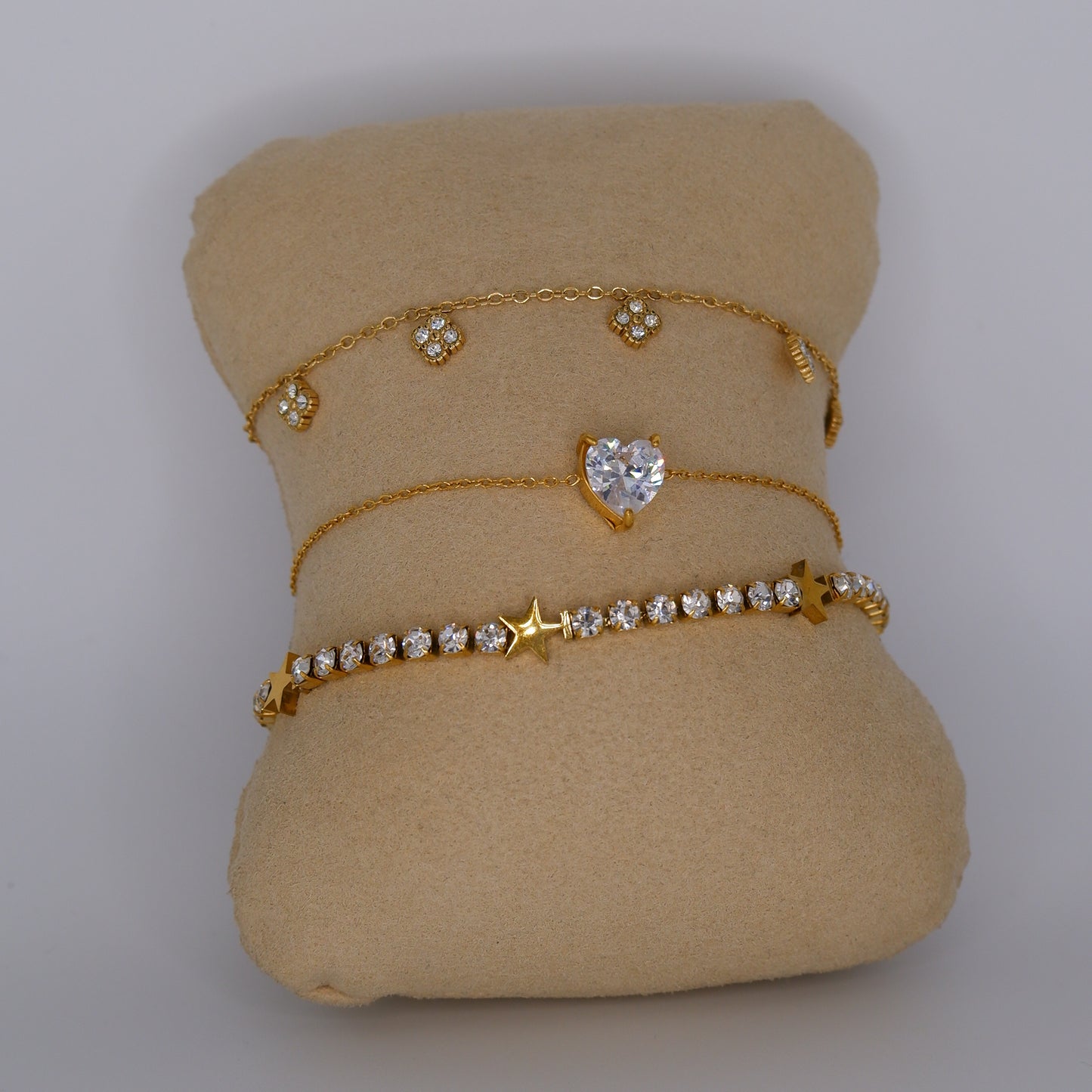 Pulseira Aço Inoxidável Flores, Coração e Brilhantes