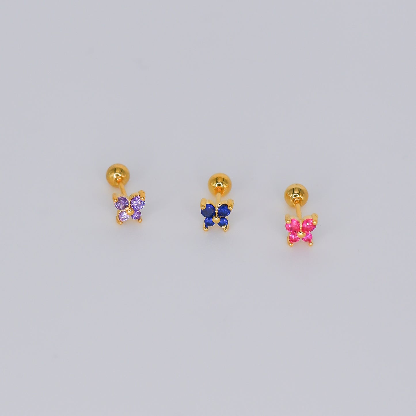 Piercing Bolinha Borboleta Lilás, Azul e Rosa