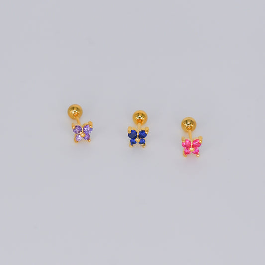 Piercing Bolinha Borboleta Lilás, Azul e Rosa