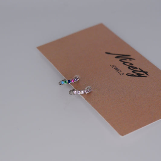 Mini Argolas 7,5mm Hipoalergénicas Prateadas Tortas Coloridas e Rosa Bébé