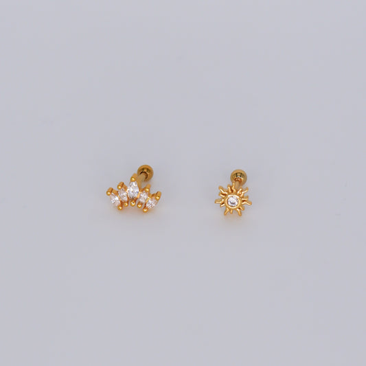 Piercing Bolinha Coroa e Sol