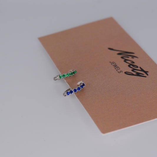 Mini Argolas 7,5mm Hipoalergénicas Prateadas Torta Verde e Azul