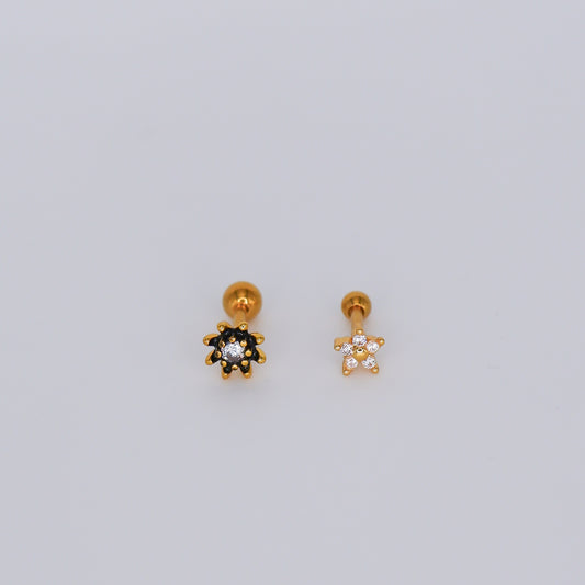 Piercing Bolinha Flor Preta e Flor Transparente