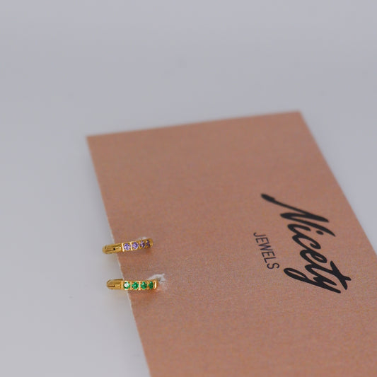Mini Argolas 5,5mm Douradas Aço Inoxidável Lilás e Verde