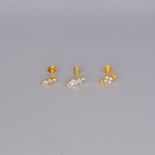 Piercings Achatados Dourados #7 Flor