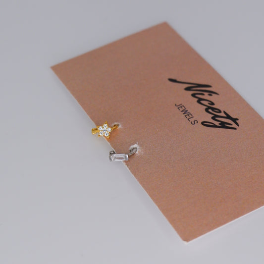 Mini Argolas 5mm S925 Estrela Dourado e Rectângulo Prateado