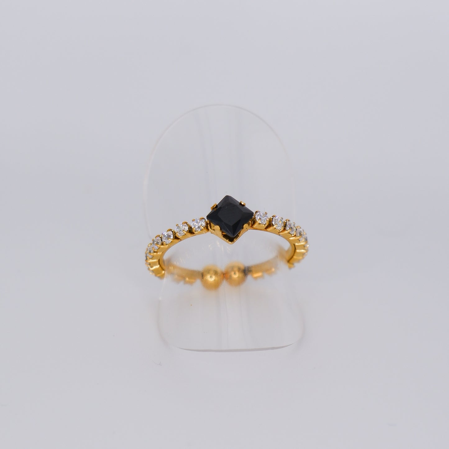 Anel Ajustável Dourado Riviera Transparente e Preta