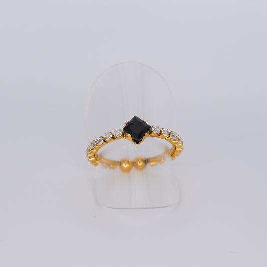 Anel Ajustável Dourado Riviera Transparente e Preta