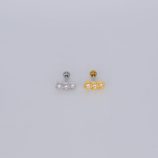 Piercing Bolinha Aço Inoxidável 3 Corações