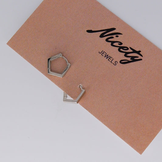 Mini Argolas 7,5mm Hipoalergénicas Hexágono Prateado