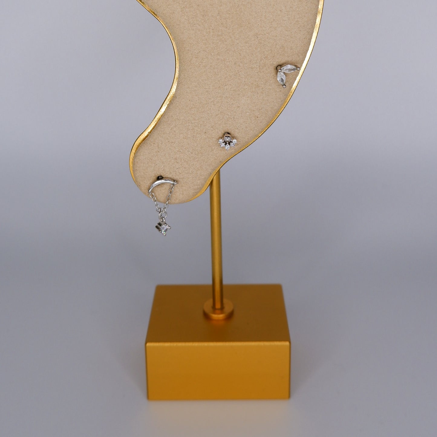 Piercings Achatados Prateados #8 Pendente, Meia Flor e Folha