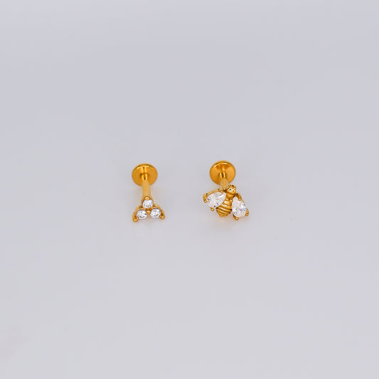 Piercing Achatado 3 Brilhos e Abelha