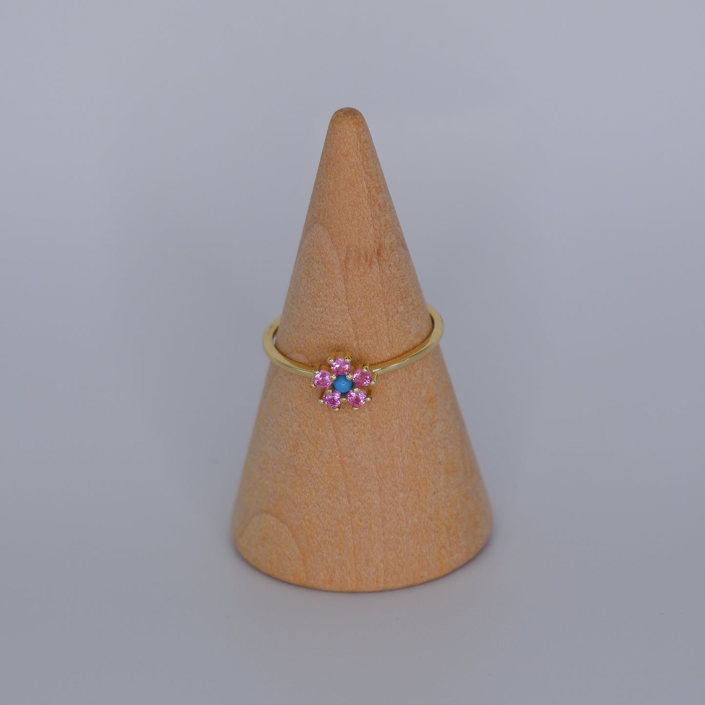 Anel S925 flor rosa e azul