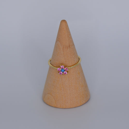 Anel S925 flor rosa e azul