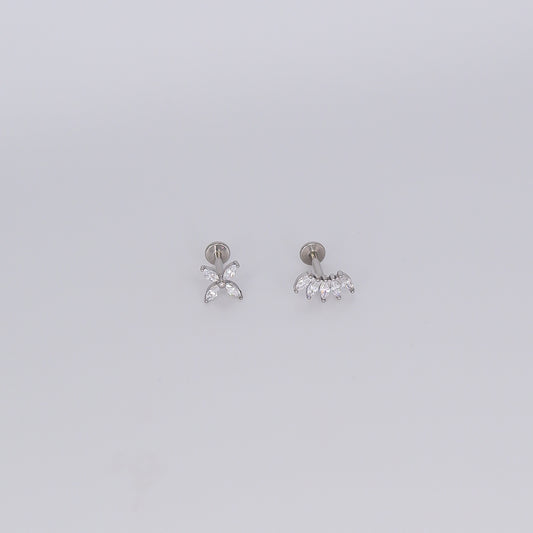 Piercing Achatado Flor e 5 Brilhos Iguais