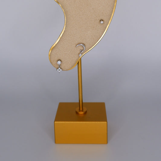 Piercings Achatados Prateados #9 Flor, Lua e Ponto de Luz