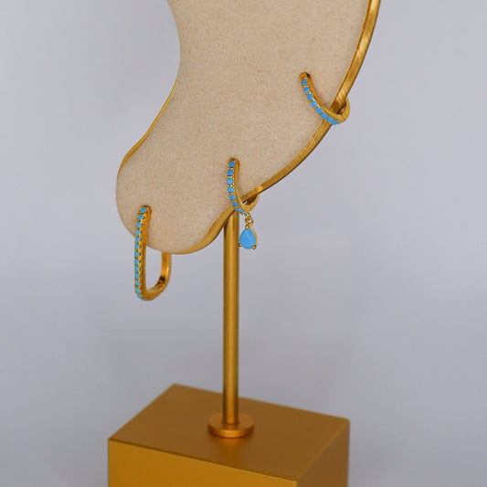 Argola S925 Azul Bebé c/ Brilhantes