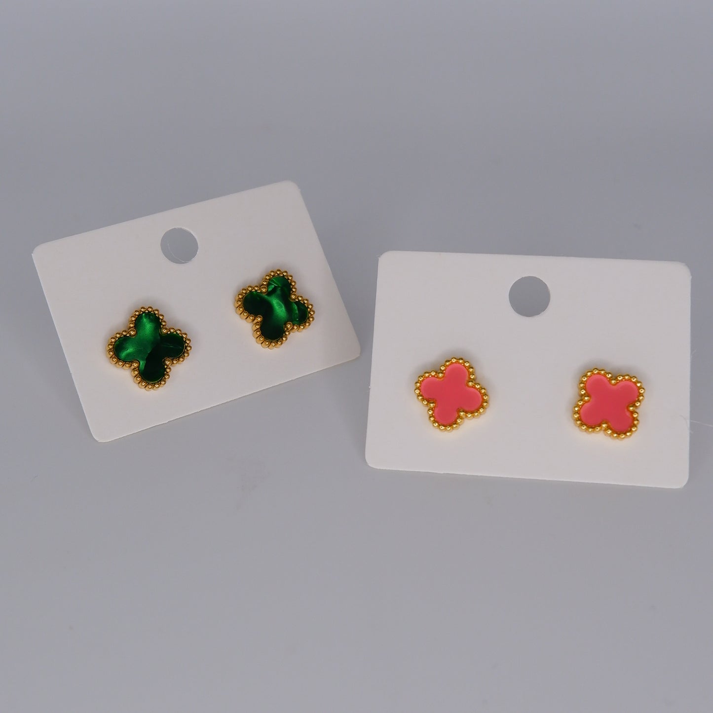 Brinco Espeto Trevo Verde e Rosa