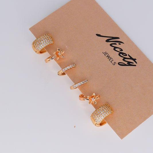 Pack Dourado Argolas Hipoalergénicas Flores e Brilhos