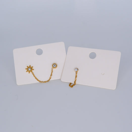 Brinco de Espeto Duplo com Corrente Sol e Ponto de Luz