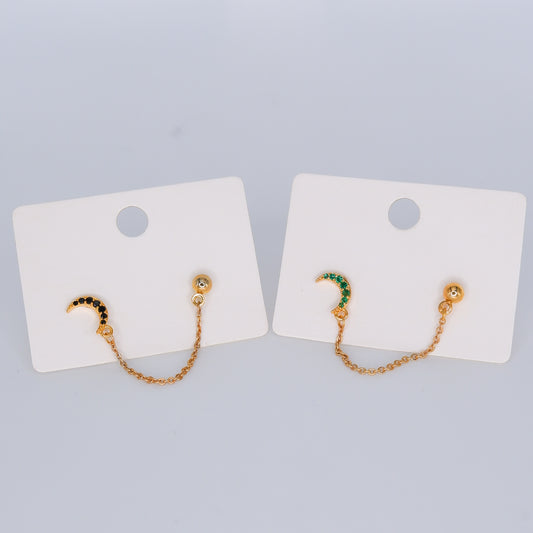 Brinco de Espeto Duplo com Corrente Lua