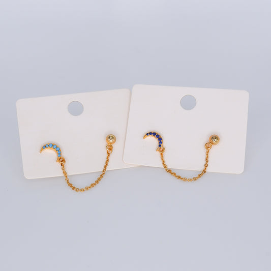 Brinco de Espeto Duplo com Corrente Lua