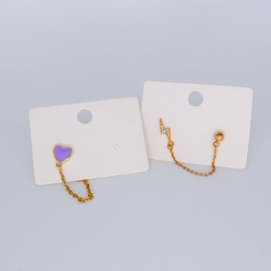 Brinco de Espeto Duplo com Corrente Coração e Raio