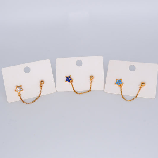 Brinco de Espeto Duplo com Corrente e Flor