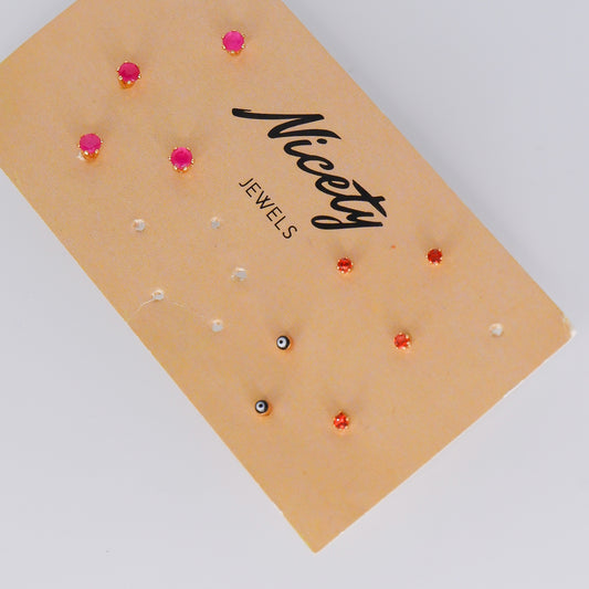 Brinco de Espeto Brilho Rosa, Vermelho e Mini-Olho