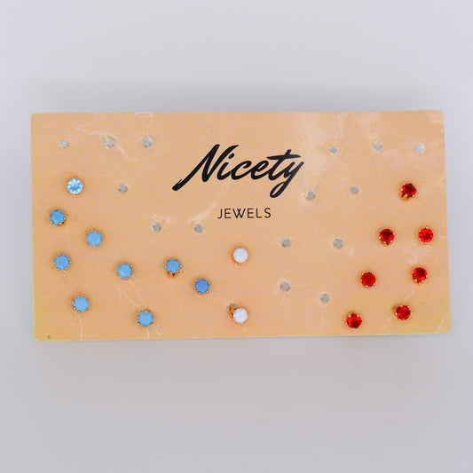 Brincos de Espeto Brilho Azul, Branco e Vermelho