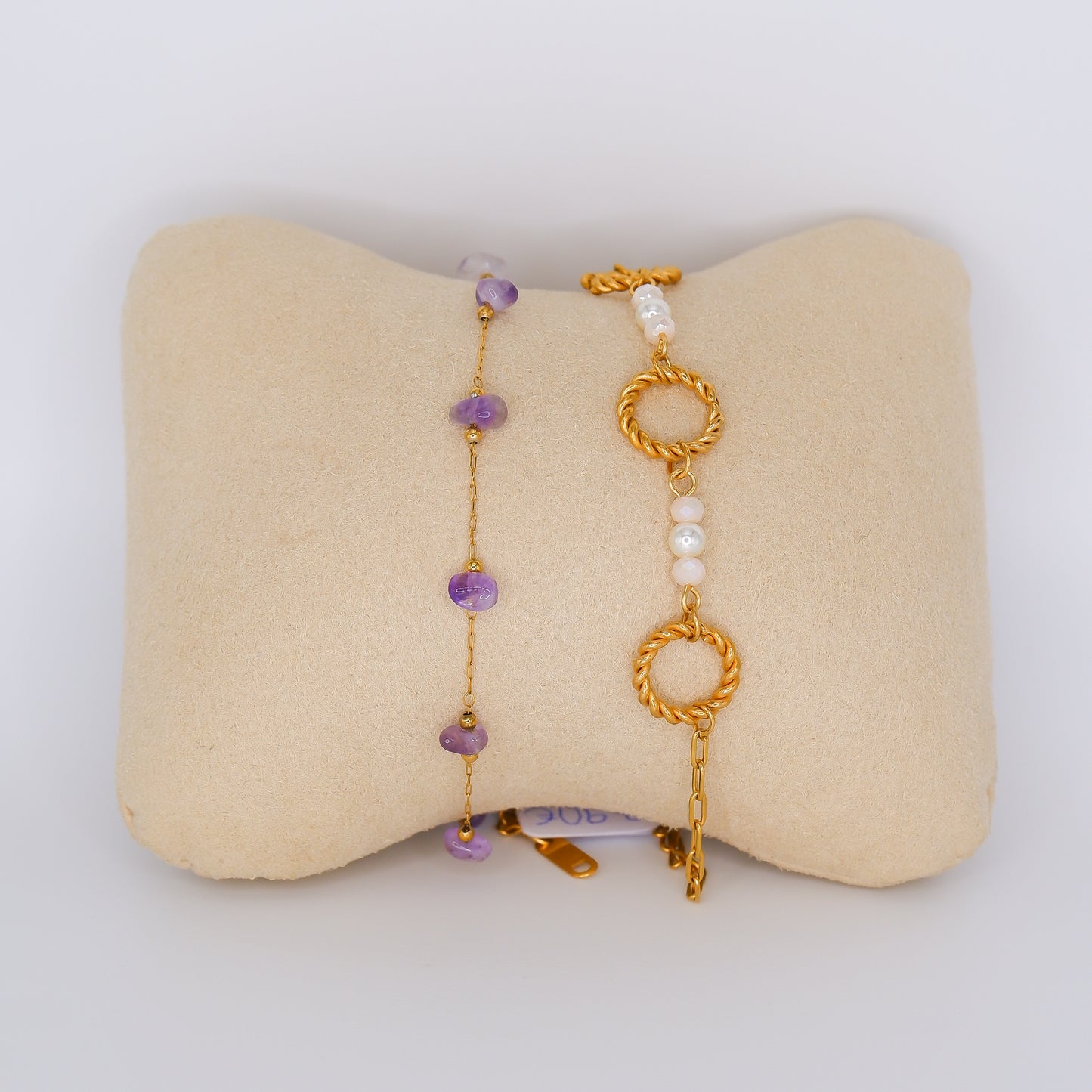 Pulseiras de Pé Pedras Roxas e Círculos