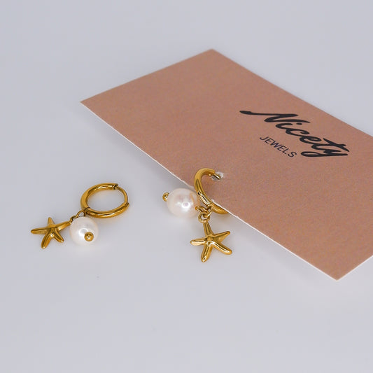 Argola Dourada com Pérola e Estrela Pendente