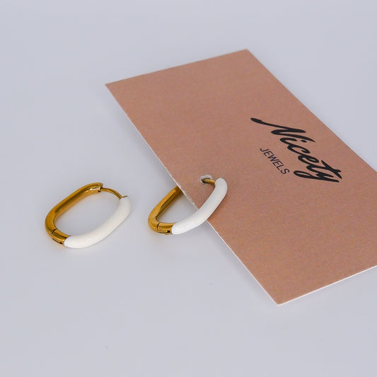 Argola Dourada e Branca Oval