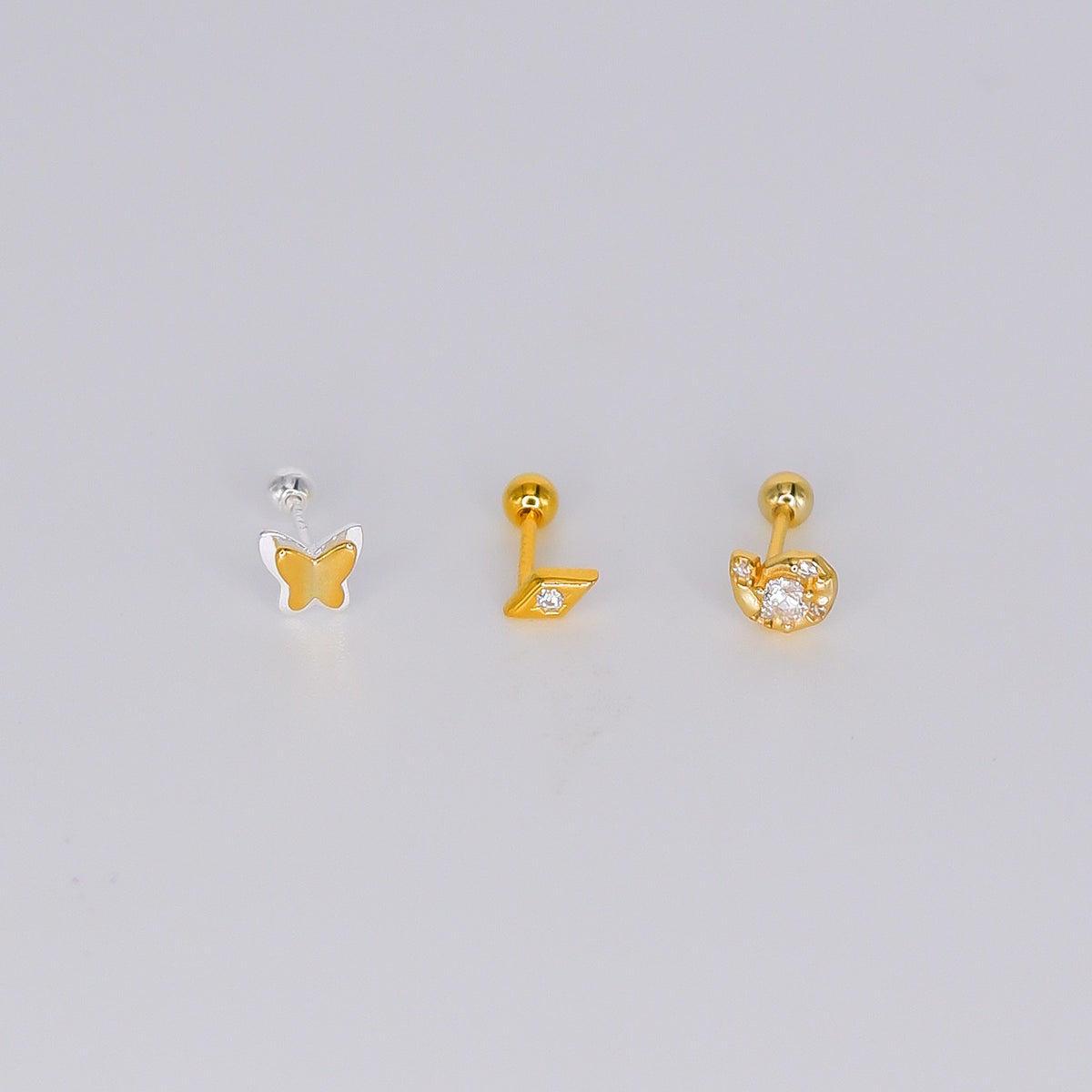 Piercings Bolinha Dourados #43 Borboleta Bicolor, Losango e Caracol