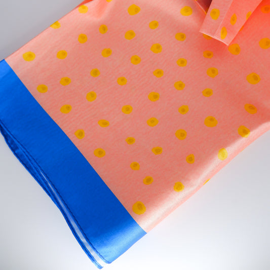Lenço Rosa e Azul com Flores Amarelas