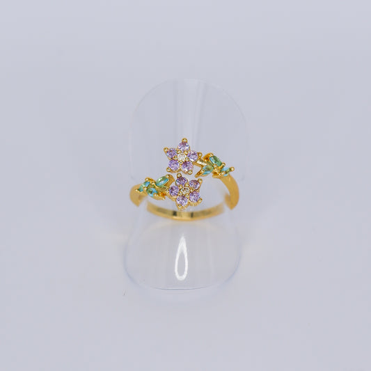 Anel Ajustável Flores Brilhantes