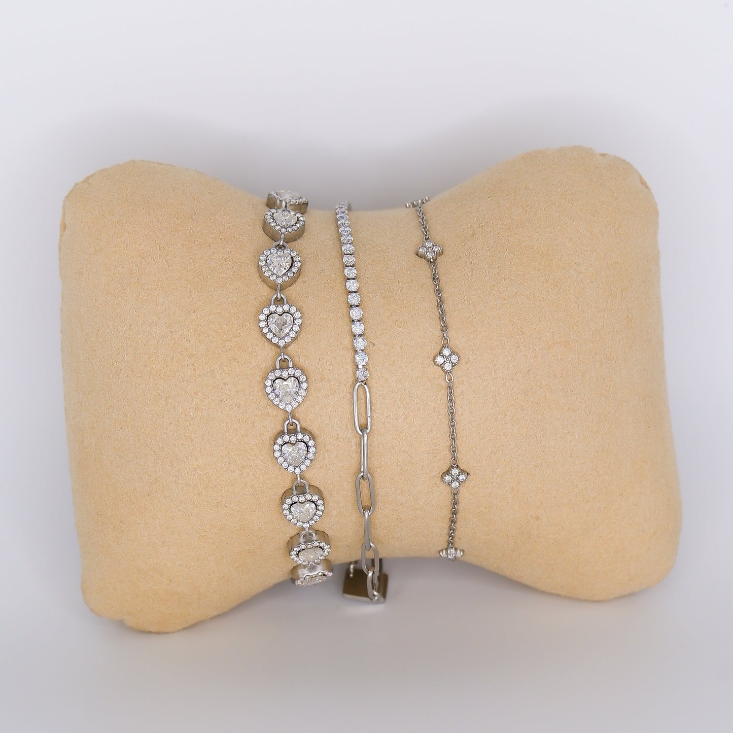 Pulseira Aço Inoxidável Corações, Reviera e Mini-Flor