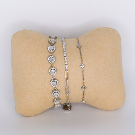 Pulseira Aço Inoxidável Corações, Reviera e Mini-Flor