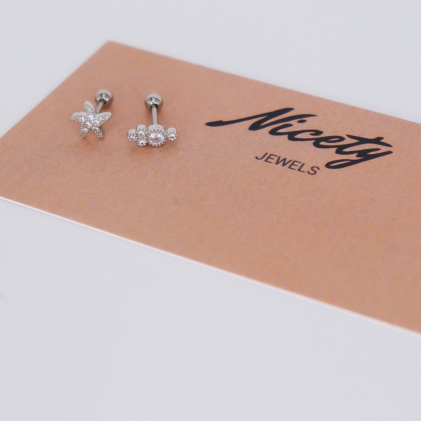 Piercing Bolinha Aço Inoxidável Estrela e Bolas