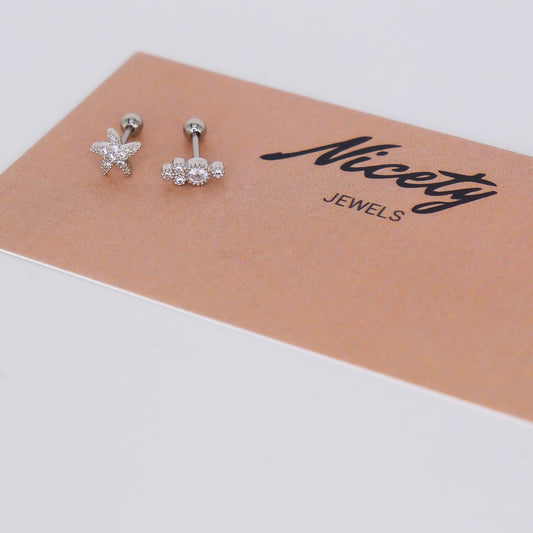 Piercing Bolinha Aço Inoxidável Estrela e Bolas