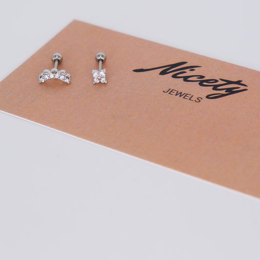 Piercing Bolinha Aço Inoxidável Curvo e Flor