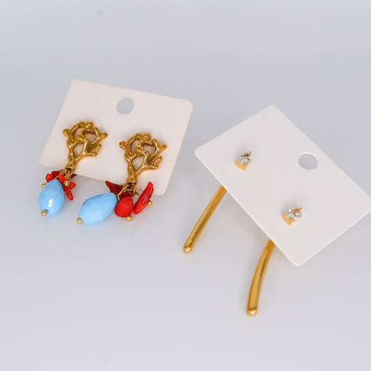 Brincos de Espeto Coral com Pendentes e Brilho Comprido