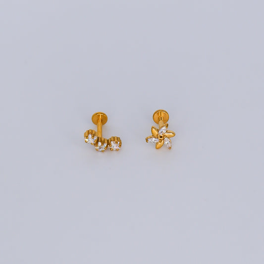 Piercing Achatado 3 Estrelas e Flor