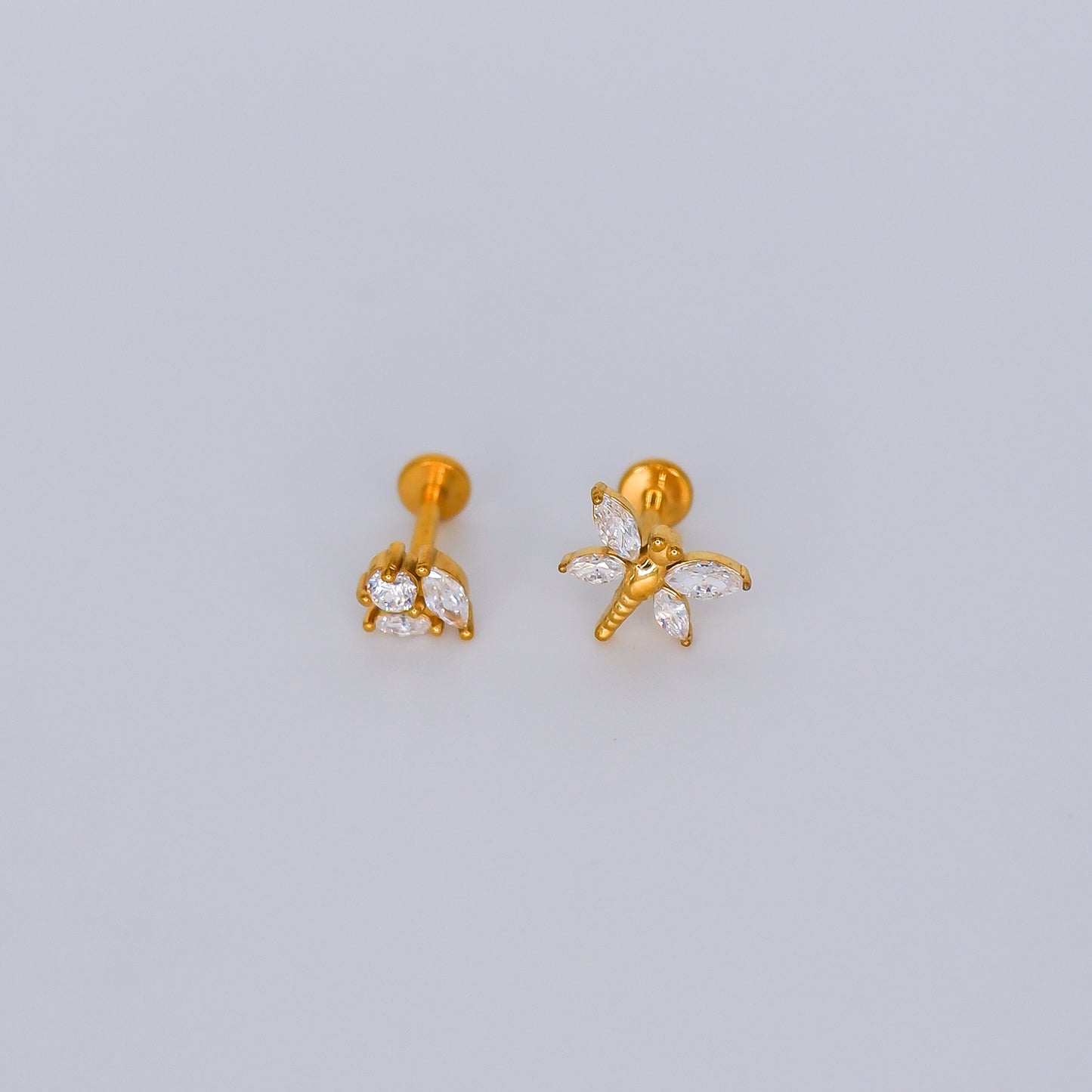 Piercing Achatado 3 Brilhos e Libelinha