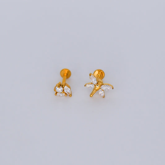 Piercing Achatado 3 Brilhos e Libelinha