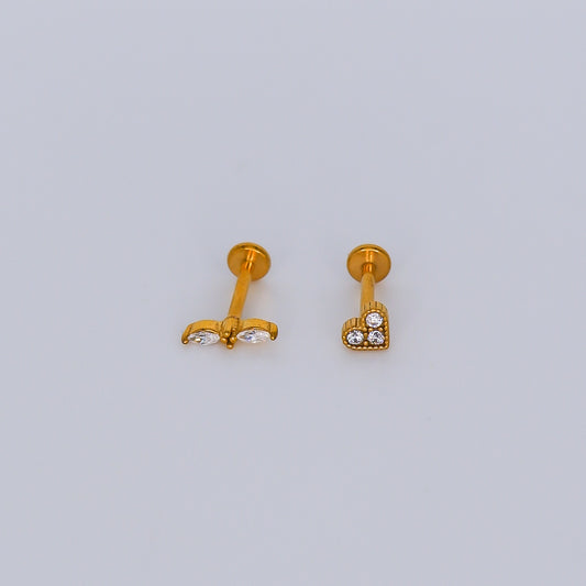 Piercing Achatado 2 Brilhos e Coração