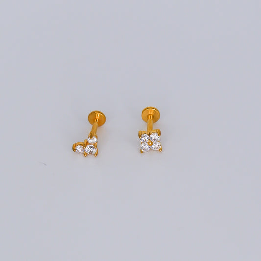 Piercing Achatado 3 Brilhos e Flor