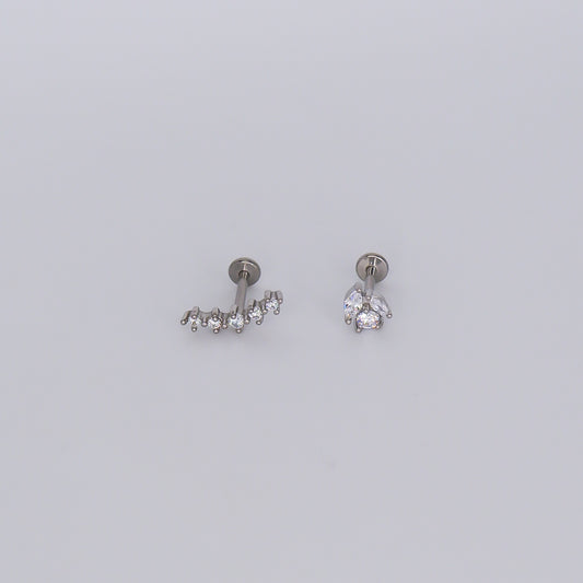 Piercing Achatado Curvo e 3 Brilhos