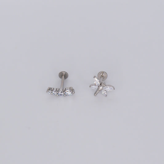 Piercing Achatado 4 Brilhos e Libelinha