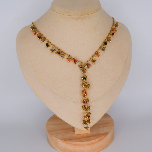Colar Flores Pendentes com Cor